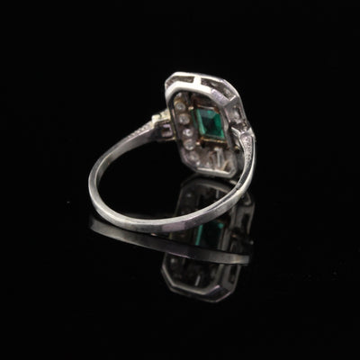 Antique Art Deco Platinum Emerald & Diamond Dinner Ring