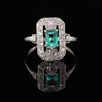 RESERVED Antique Art Deco Platinum Emerald & Diamond Dinner Ring Layaway 2 of 2