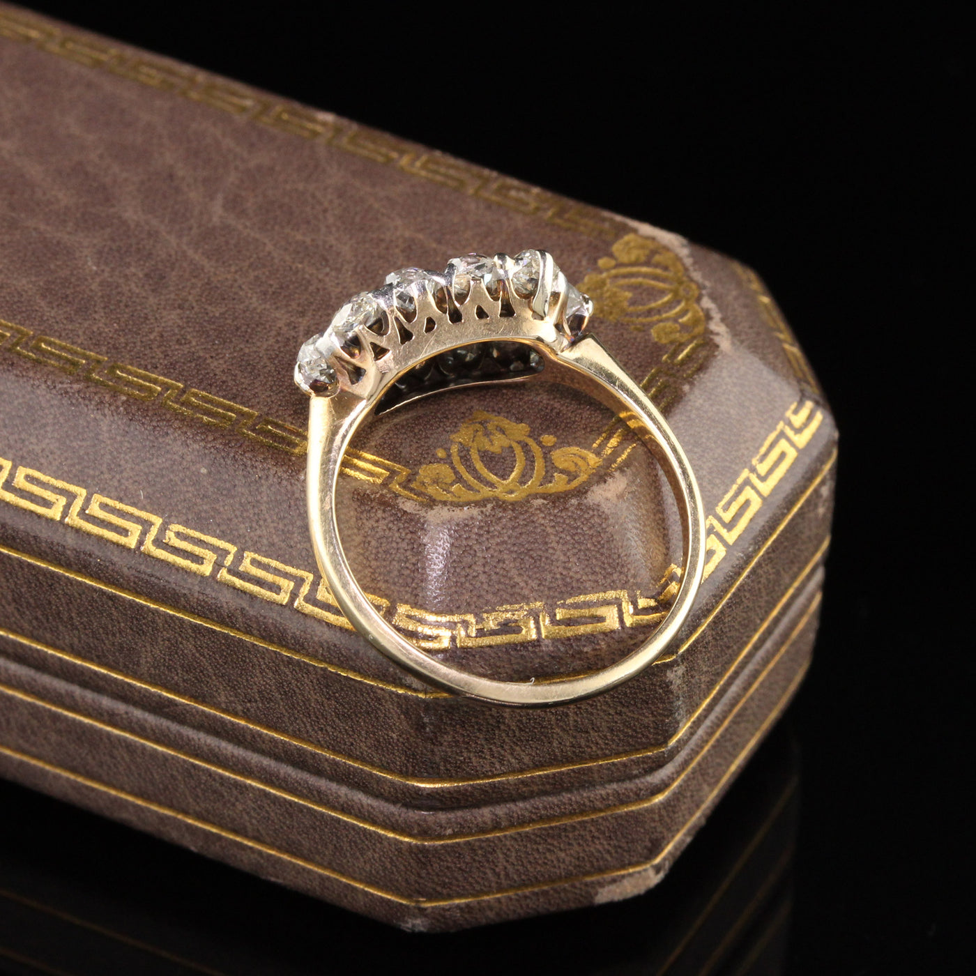 Antique Edwardian 14K Yellow Gold Platinum Top Diamond Ring