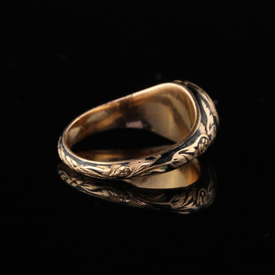 Antique Georgian 18K Yellow Gold Opal & Black Enamel Signet Ring - Size 4 1/4