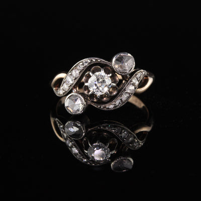 Antique Victorian 14K Yellow Gold & Silver Top 3-Stone Diamond Engagement Ring