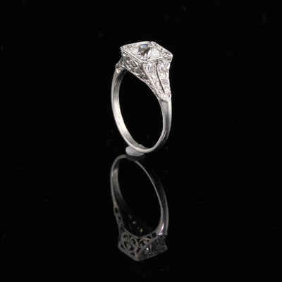 Antique Edwardian Platinum 0.80 ct Old European Cut Diamond Engagement Ring - GIA Certified!
