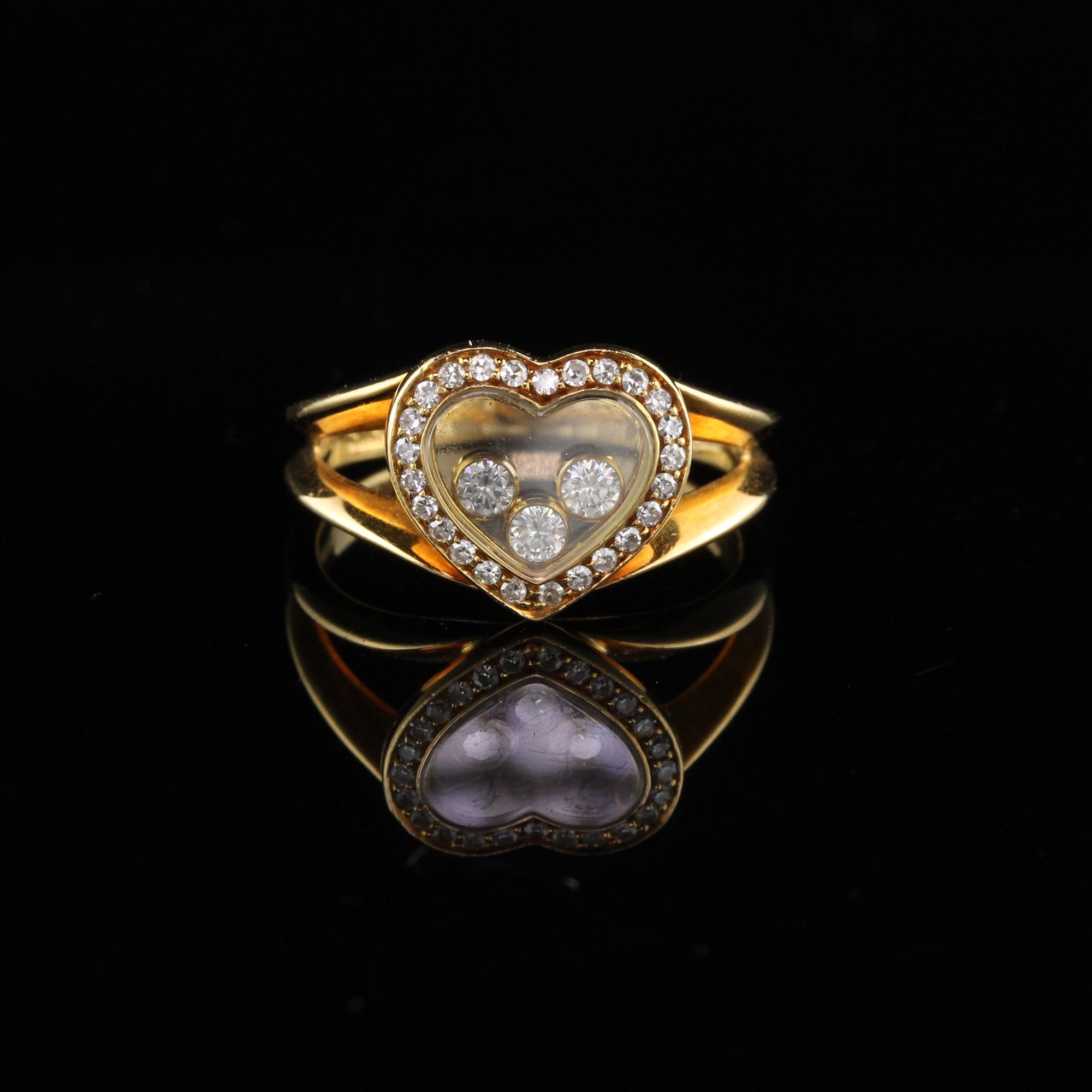 Vintage Chopard 18K Yellow Gold Happy Diamonds Heart Ring The