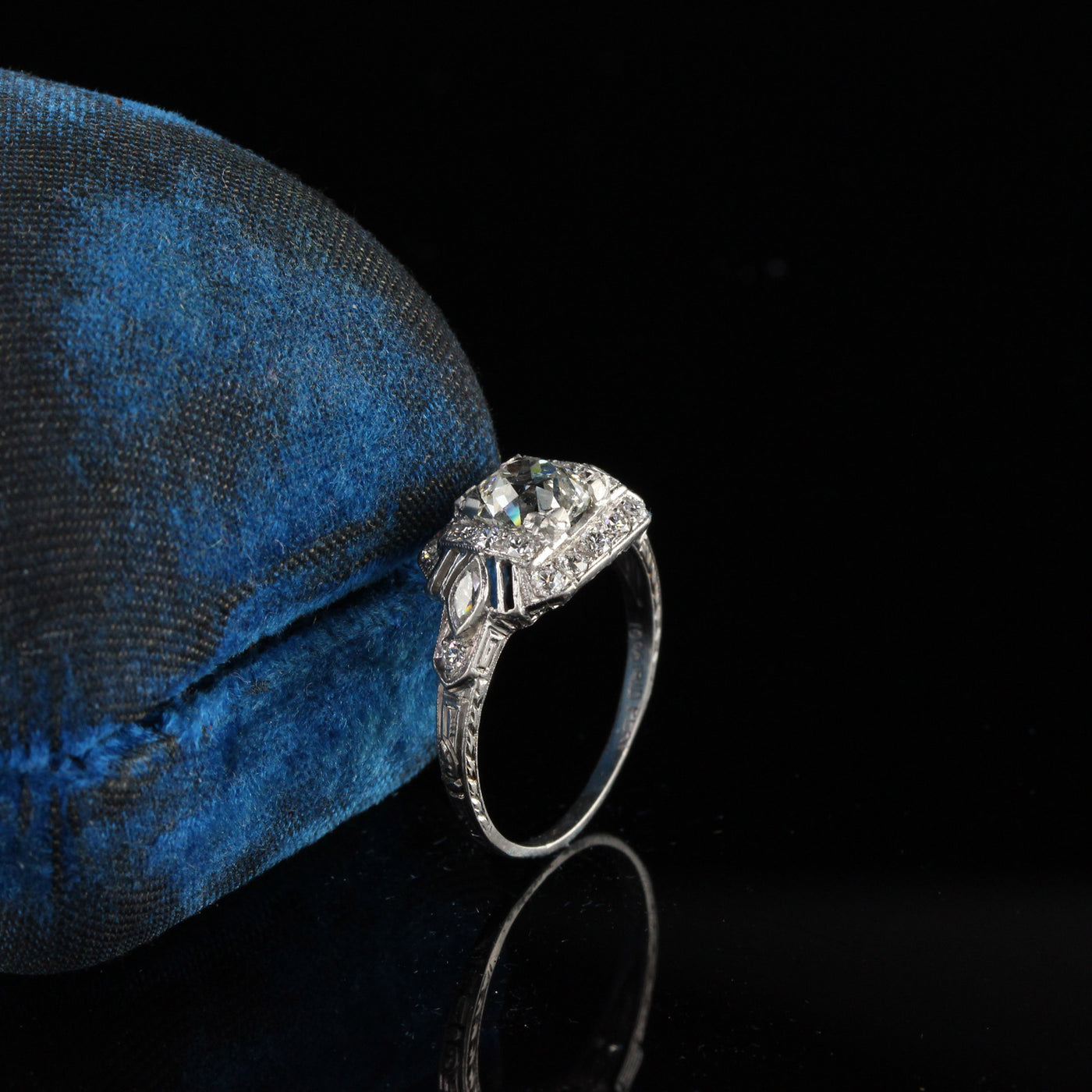 Antique Art Deco Platinum Engagement Ring - Size 6 3/4