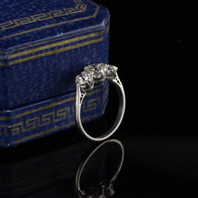 Antique Art Deco Platinum Diamond Engagement Ring - Size 4 3/4