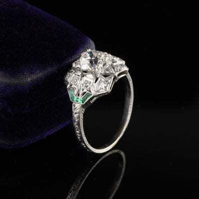 Antique Art Deco Platinum Engagement Ring - Size 7 1/2