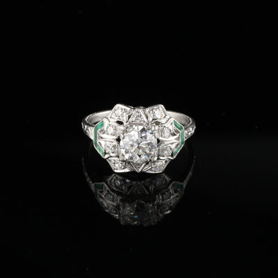 Antique Art Deco Platinum Engagement Ring - Size 7 1/2