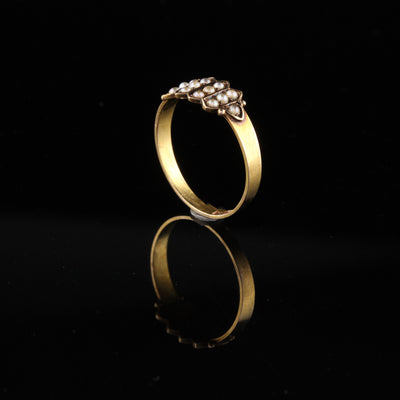 Antique Victorian 15K Yellow Gold English Seed Pearl Band Ring