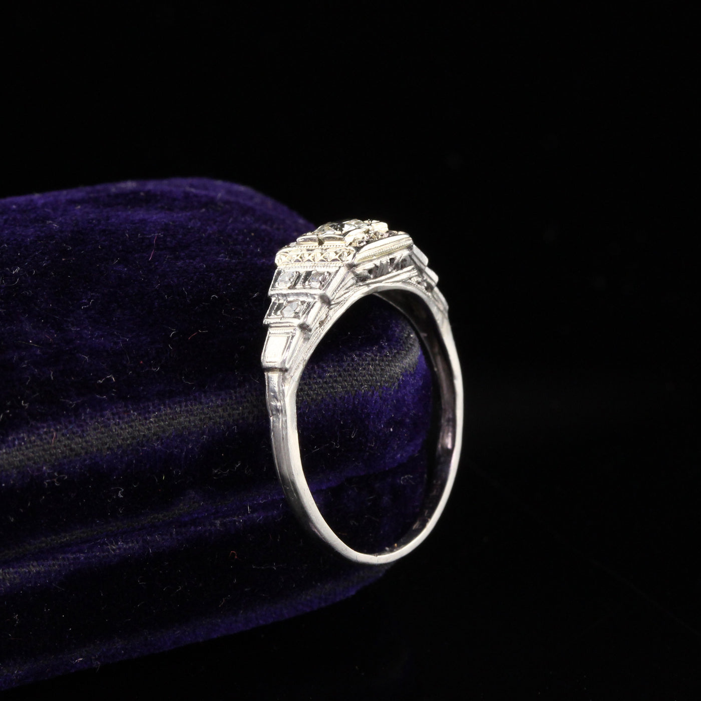 Antique Art Deco Platinum Engagement Ring - Size 6 1/2