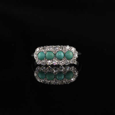 Antique Art Deco Platinum Diamond and Turquoise Ring
