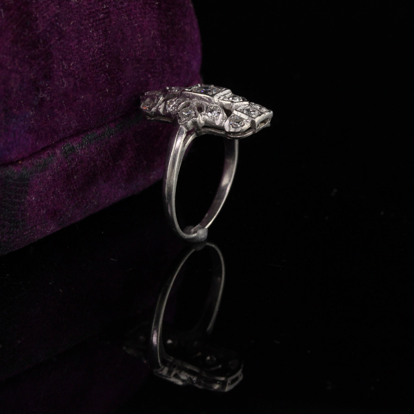 Antique Art Deco Platinum Diamond Shield Ring - Size 4