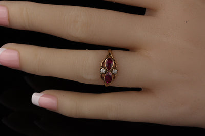 Antique Victorian 14K Yellow Gold Diamond and Ruby Ring