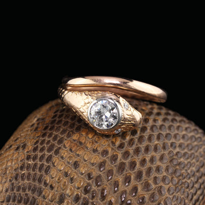Antique Art Deco 18K Rose Gold Diamond Snake Ring