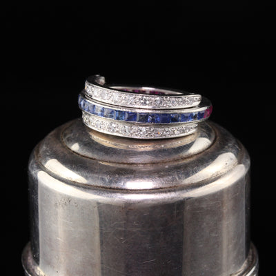Antique Art Deco Platinum Diamond, Ruby, and Sapphire Flip Ring