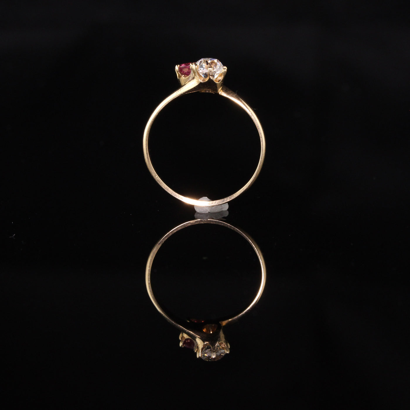 Antique Victorian 14K Yellow Gold Toi Et Moi Diamond and Ruby Ring