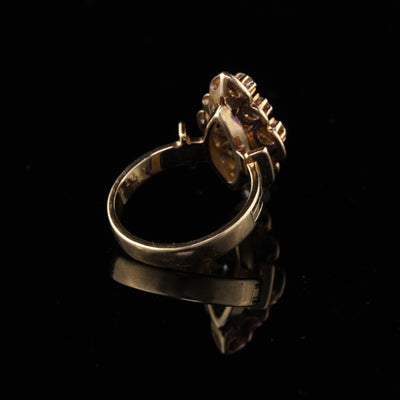 Antique Victorian 14K Yellow Gold Diamond Navette Ring