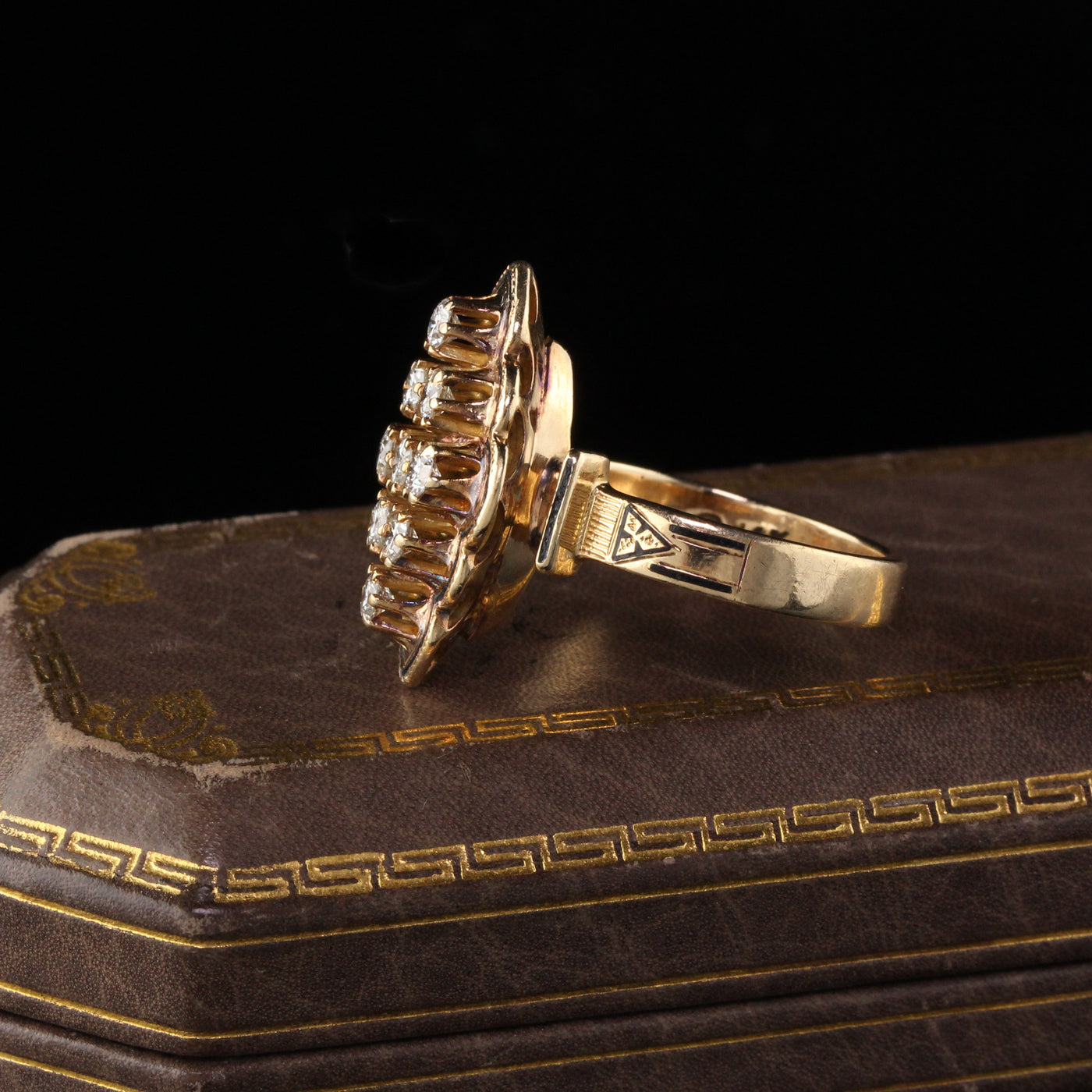 Antique Victorian 14K Yellow Gold Diamond Navette Ring
