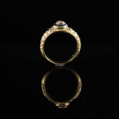 Retro 18K Yellow Gold Diamond and Sapphire Engagement Ring
