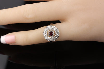 Antique Art Deco Platinum Diamond and Ruby Engagemnt Ring