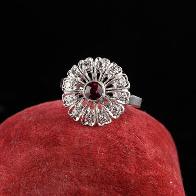 Antique Art Deco Platinum Diamond and Ruby Engagemnt Ring