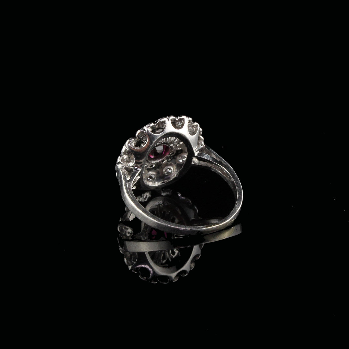Antique Art Deco Platinum Diamond and Ruby Engagemnt Ring