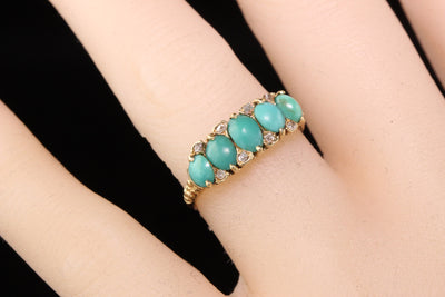 Antique Victorian 14K Yellow Gold Diamond and Turquoise Ring