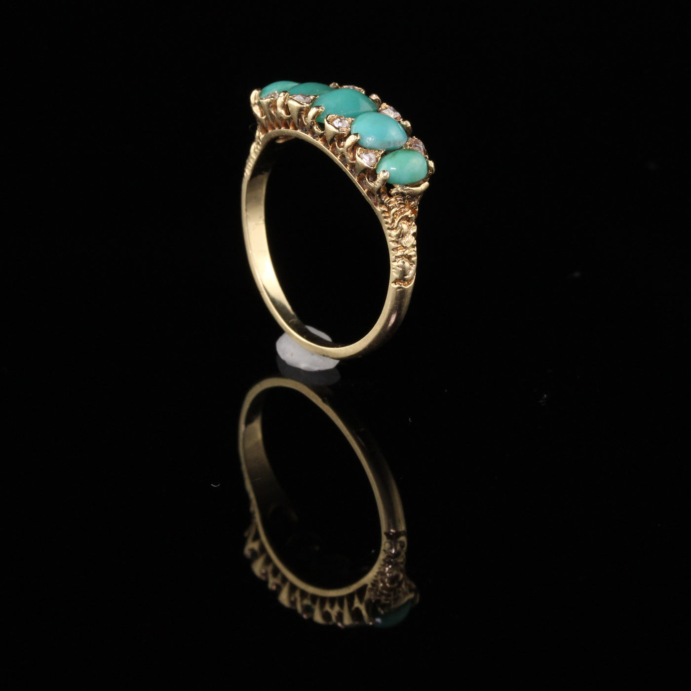 Antique Victorian 14K Yellow Gold Diamond and Turquoise Ring