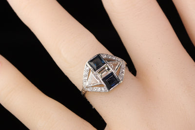 Art Deco Platinum Diamond and Sapphire Engagement Ring