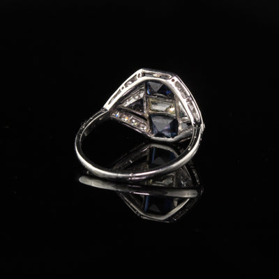 Art Deco Platinum Diamond and Sapphire Engagement Ring