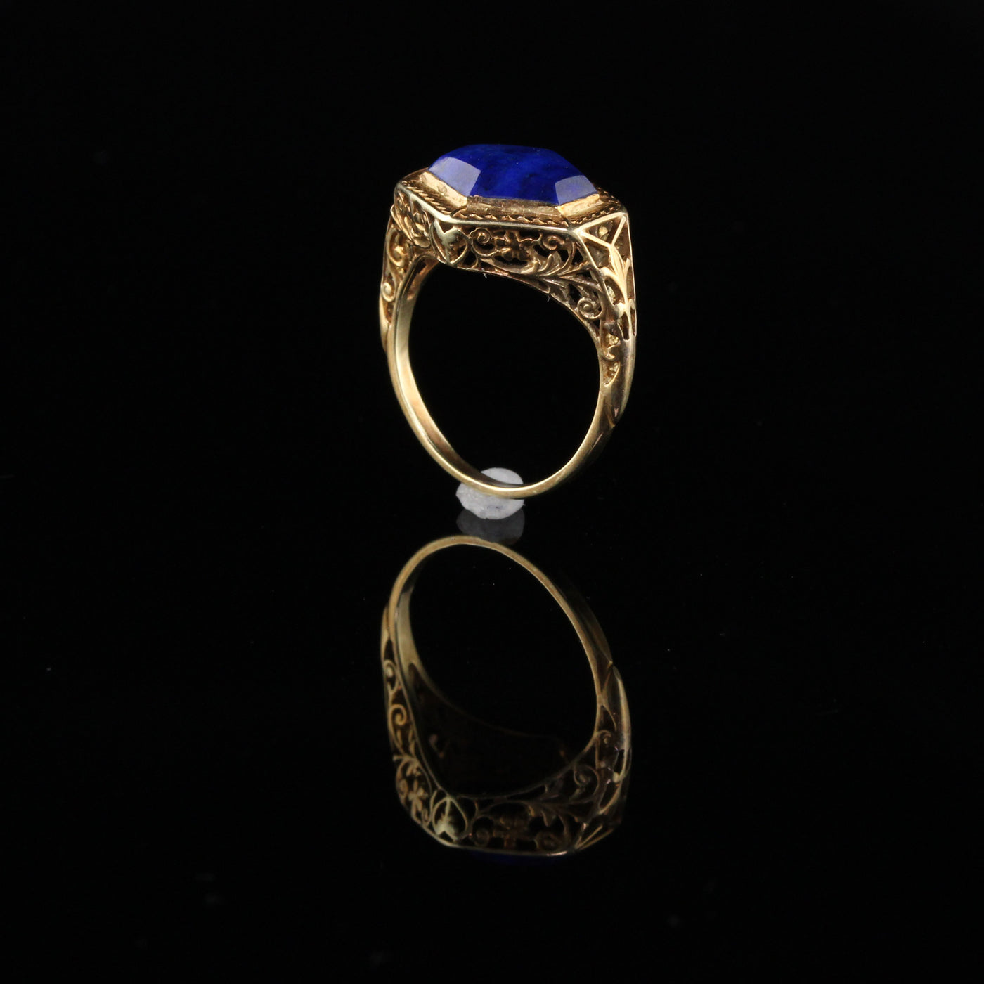 RESERVED - Layaway 1 of 3 - Antique Art Deco 14K Yellow Gold Lapis Lazuli Ring