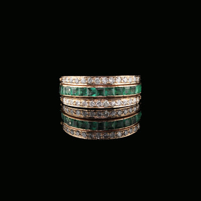 Vintage 18K Rose Gold Diamond Sapphire and Emerald Flip Ring - Size 5.75