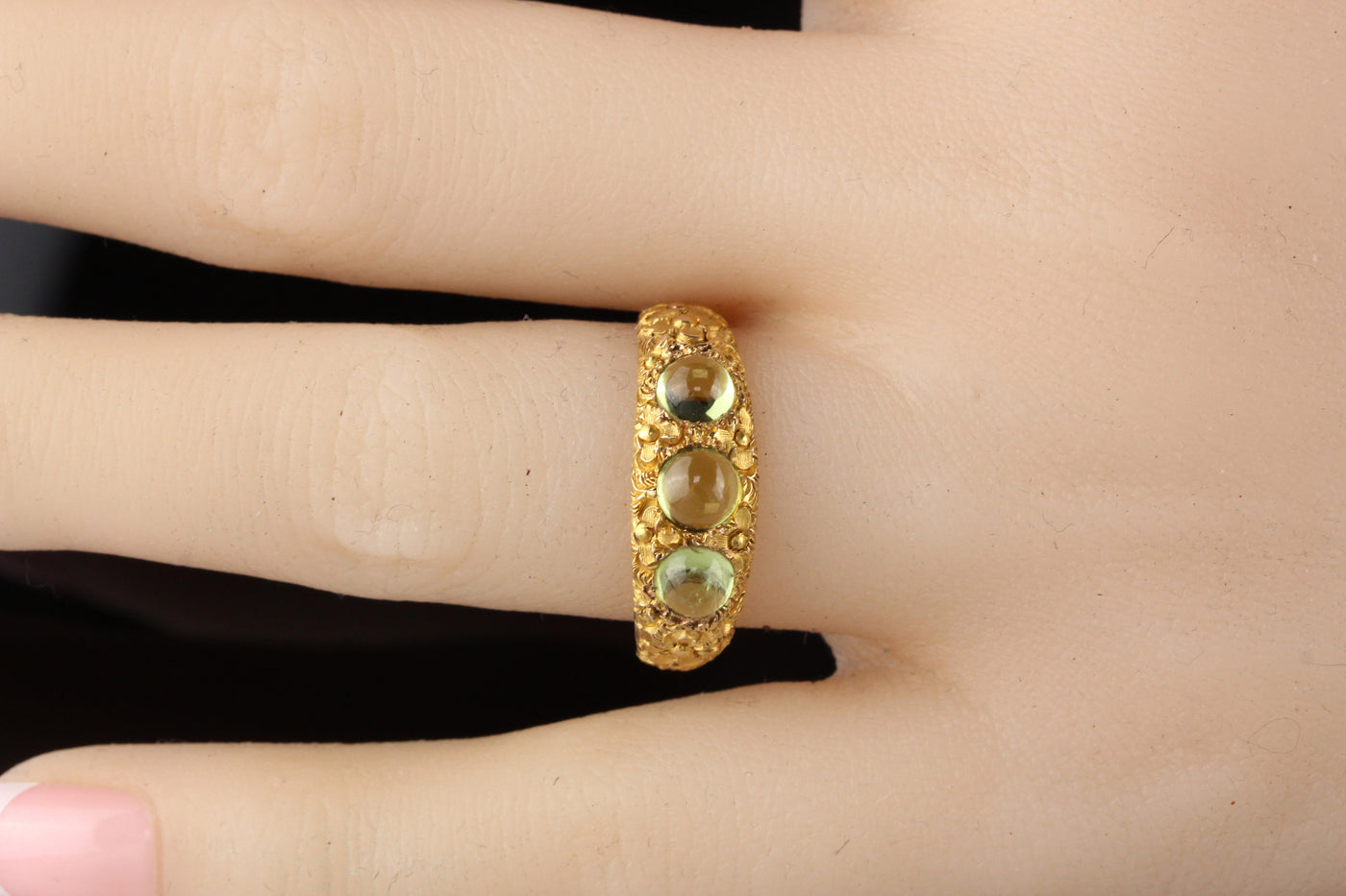 Antique Victorian 14K Yellow Gold Peridot Three Stone Ring - LAYAWAY 1 of 3