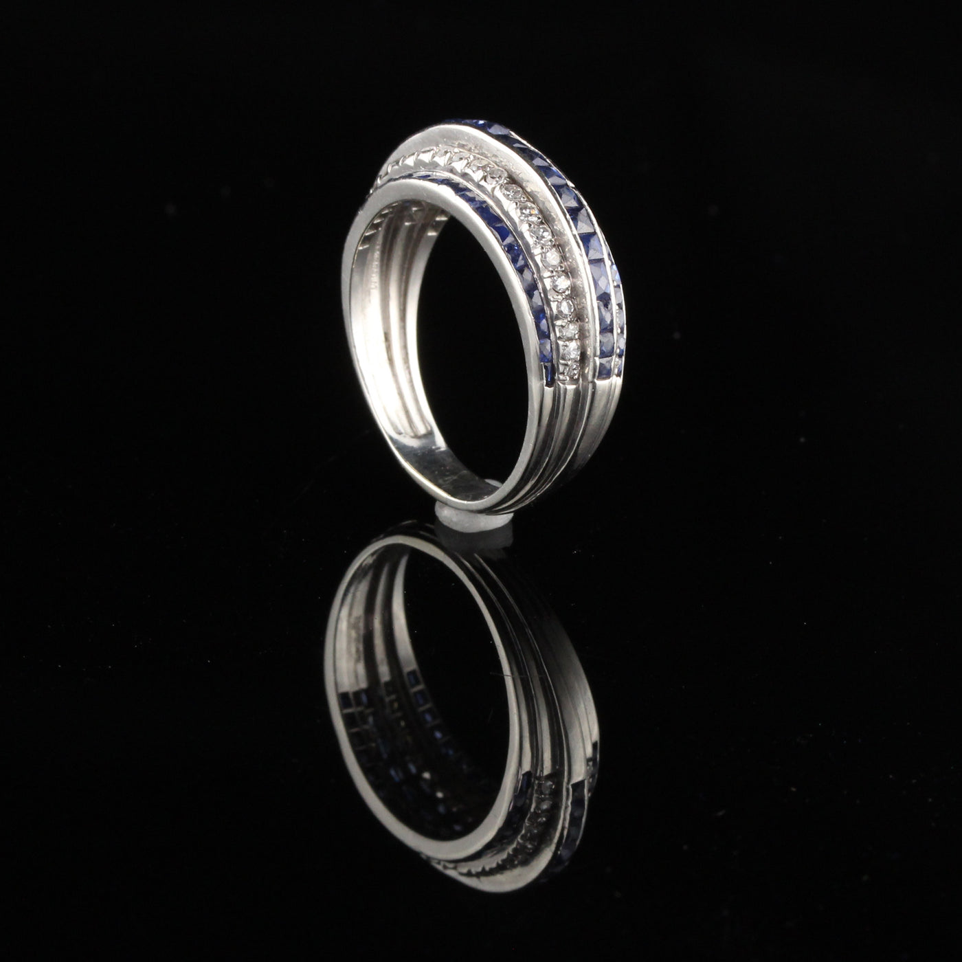 Antique Art Deco Platinum Diamond and Sapphire Band Ring