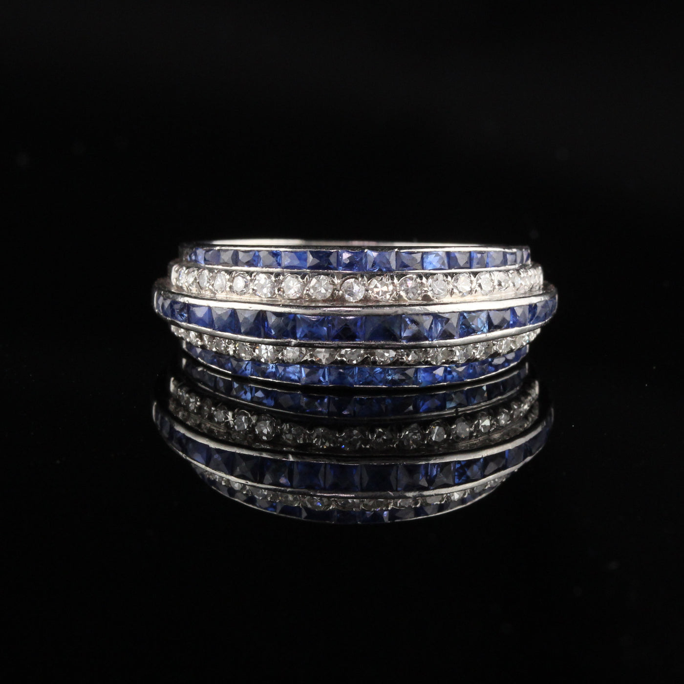 Antique Art Deco Platinum Diamond and Sapphire Band Ring