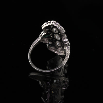 Antique Art Deco Platinum Diamond and Emerald Shield Ring