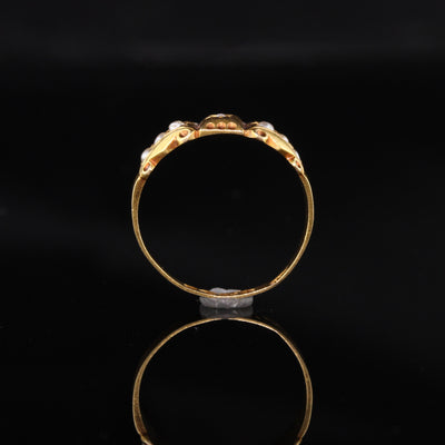 Antique Victorian 18K Yellow Gold Diamond and Pearl Ring