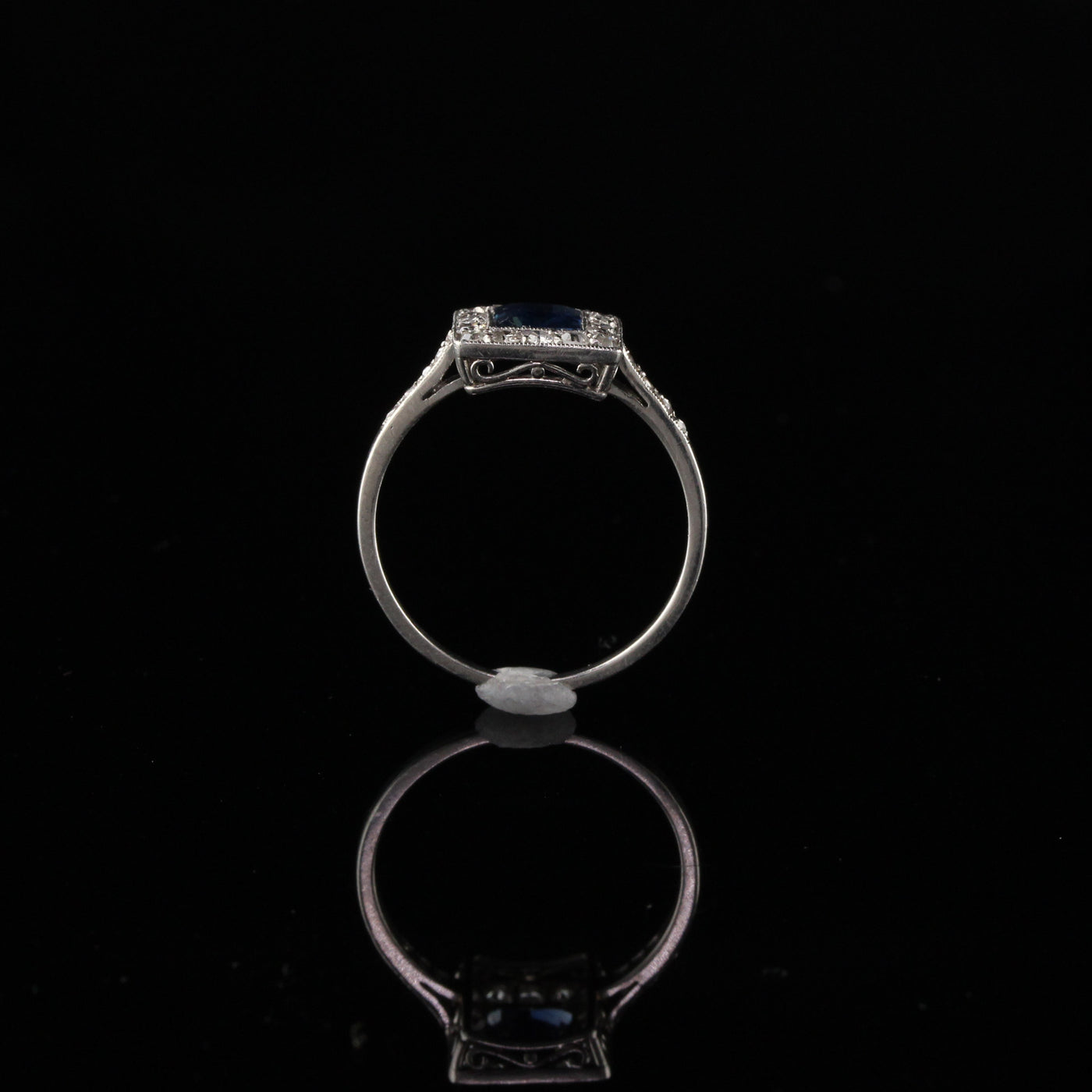 Antique Art Deco Platinum Diamond and Sapphire Engagement Ring