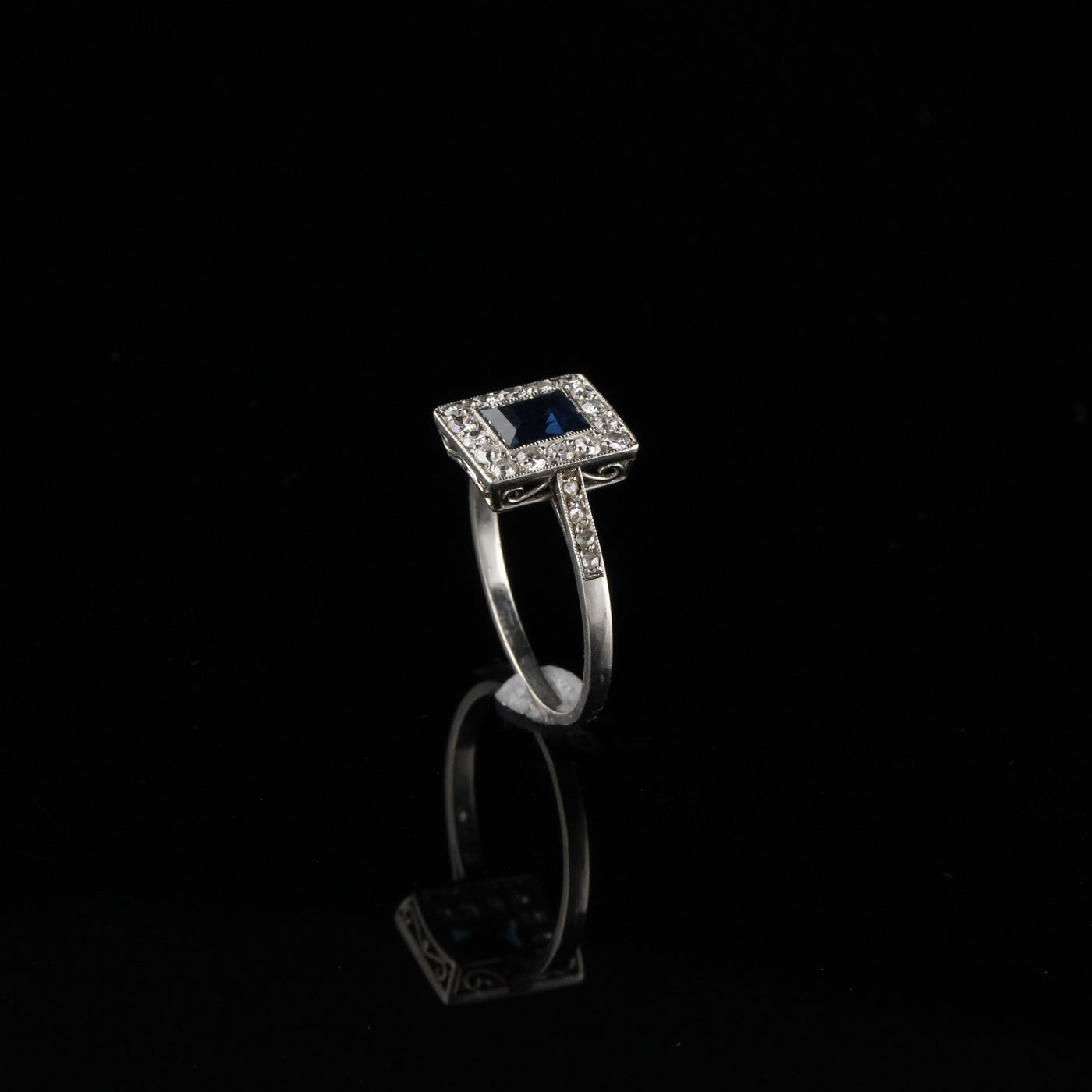 Antique Art Deco Platinum Diamond and Sapphire Engagement Ring