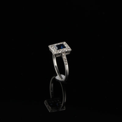 Antique Art Deco Platinum Diamond and Sapphire Engagement Ring