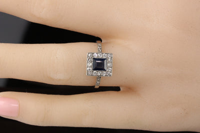 Antique Art Deco Platinum Diamond and Sapphire Engagement Ring