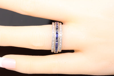 Antique Art Deco Platinum Diamond, Sapphire, and Ruby Flip Ring - Size 6.25