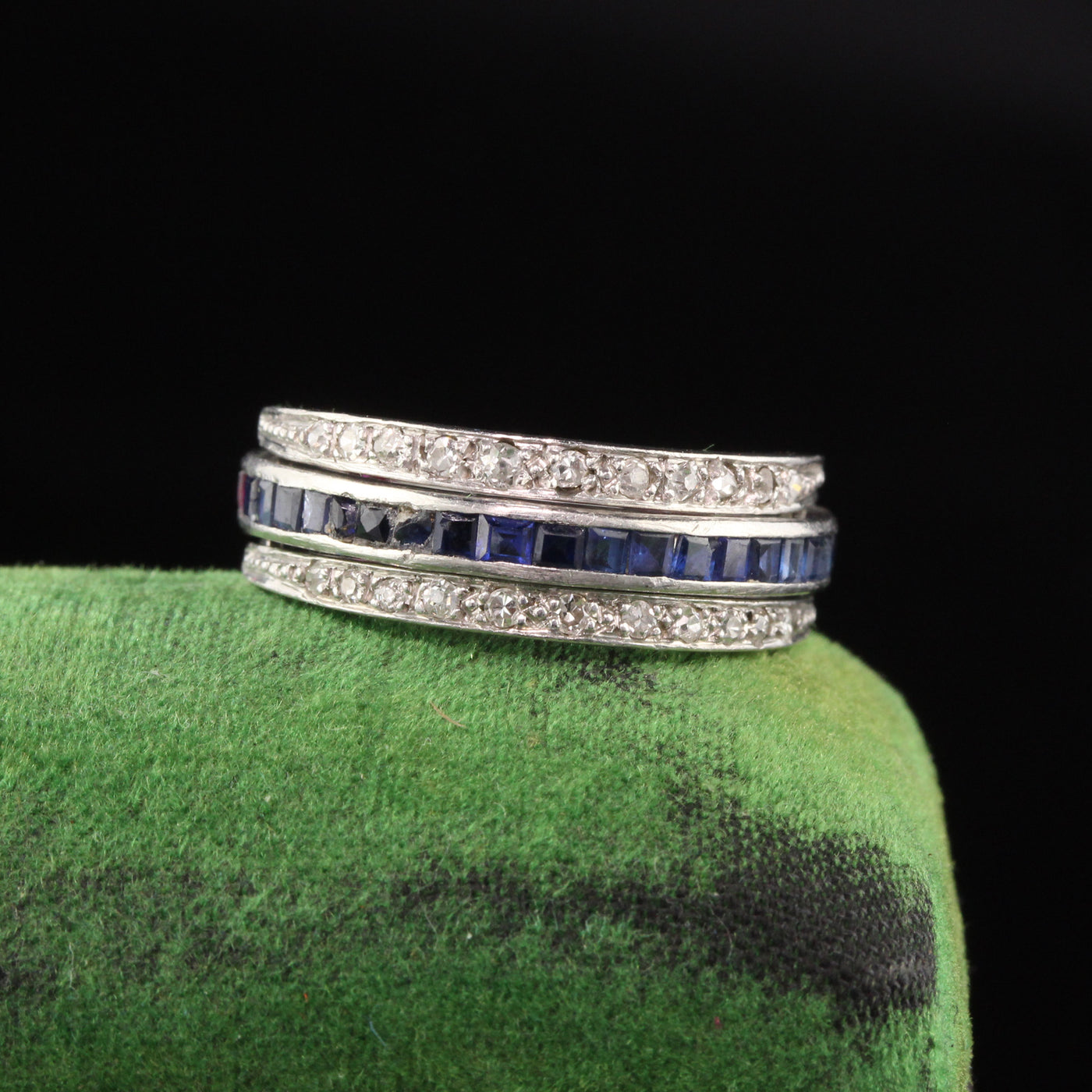 Antique Art Deco Platinum Diamond, Sapphire, and Ruby Flip Ring - Size 6.25