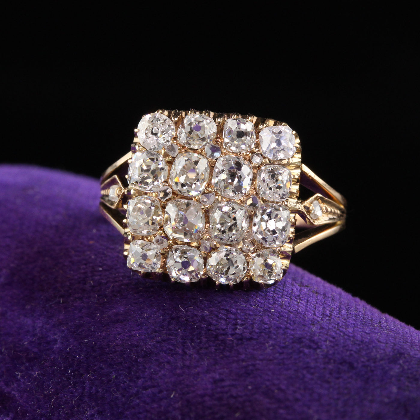 RESERVED - LAYAWAY 3 of 6 - Antique Victorian 18K Yellow Gold Old Mine Diamond Cluster Ring
