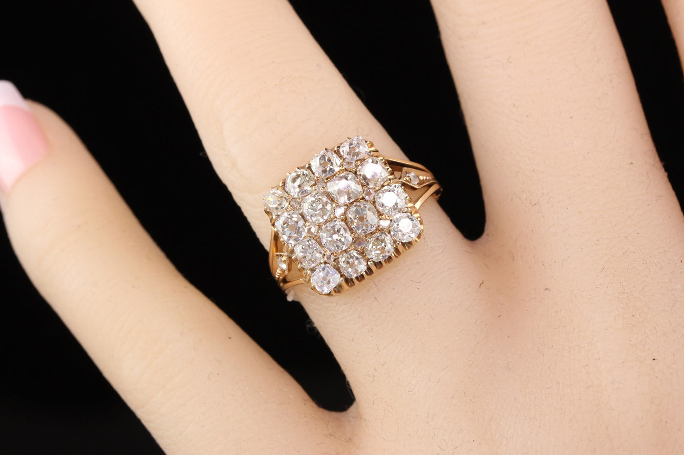 RESERVED - LAYAWAY 4 of 6 - Antique Victorian 18K Yellow Gold Old Mine Diamond Cluster Ring