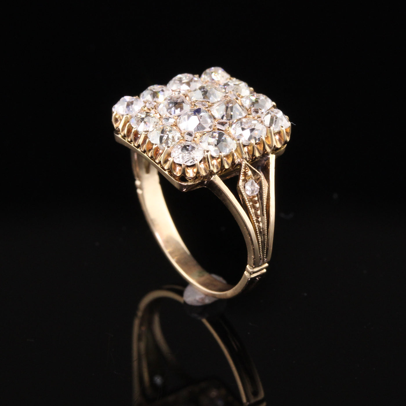 RESERVED - LAYAWAY 3 of 6 - Antique Victorian 18K Yellow Gold Old Mine Diamond Cluster Ring