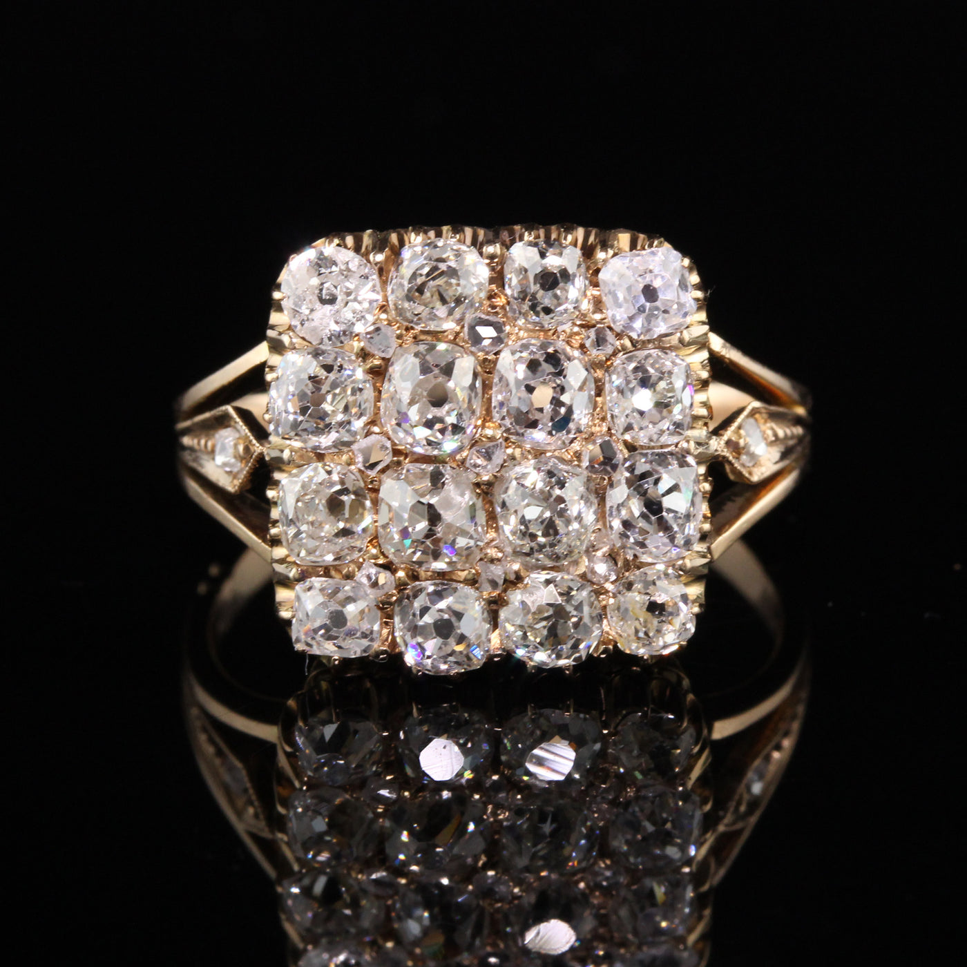 RESERVED - LAYAWAY 5 of 6 - Antique Victorian 18K Yellow Gold Old Mine Diamond Cluster Ring