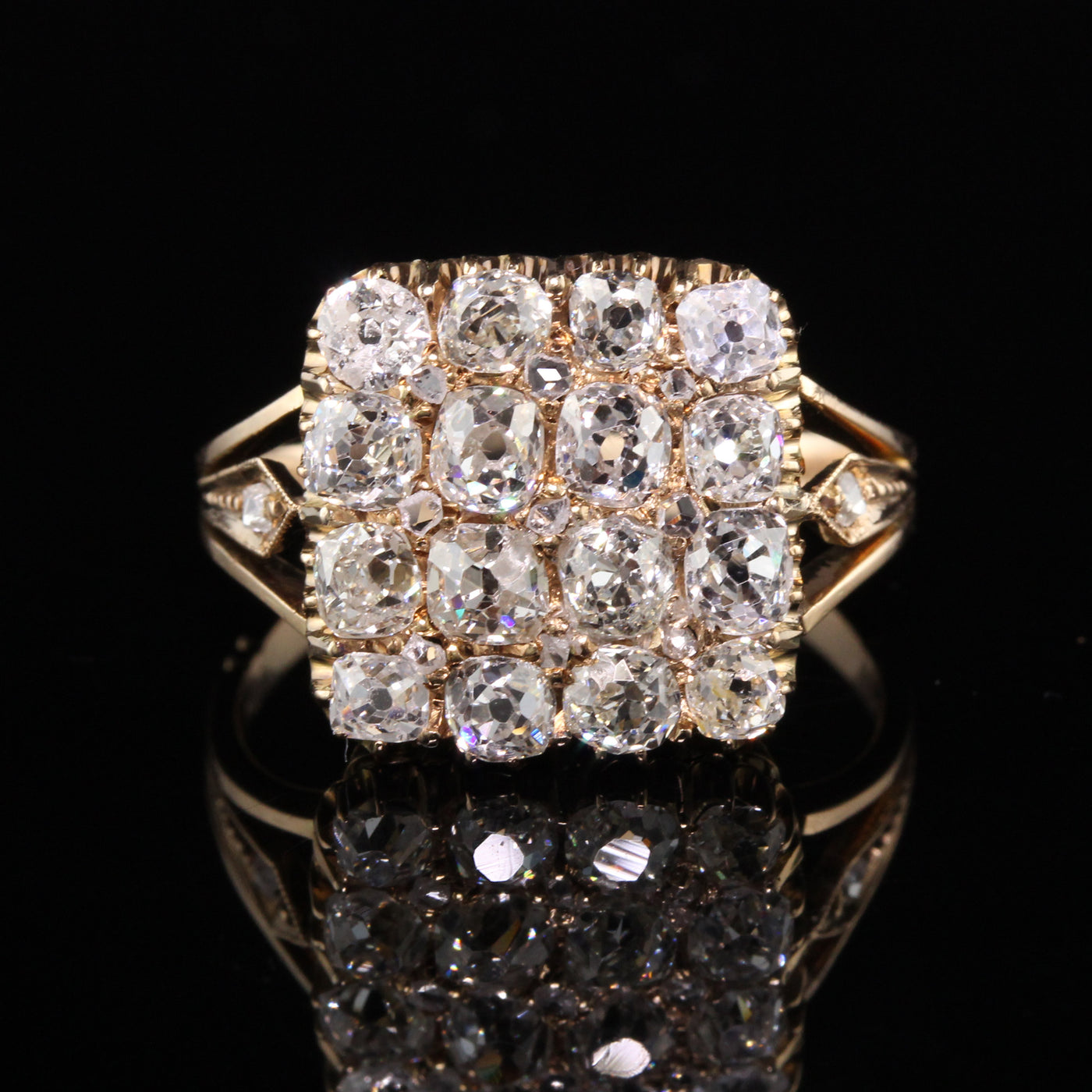 RESERVED - LAYAWAY 4 of 6 - Antique Victorian 18K Yellow Gold Old Mine Diamond Cluster Ring