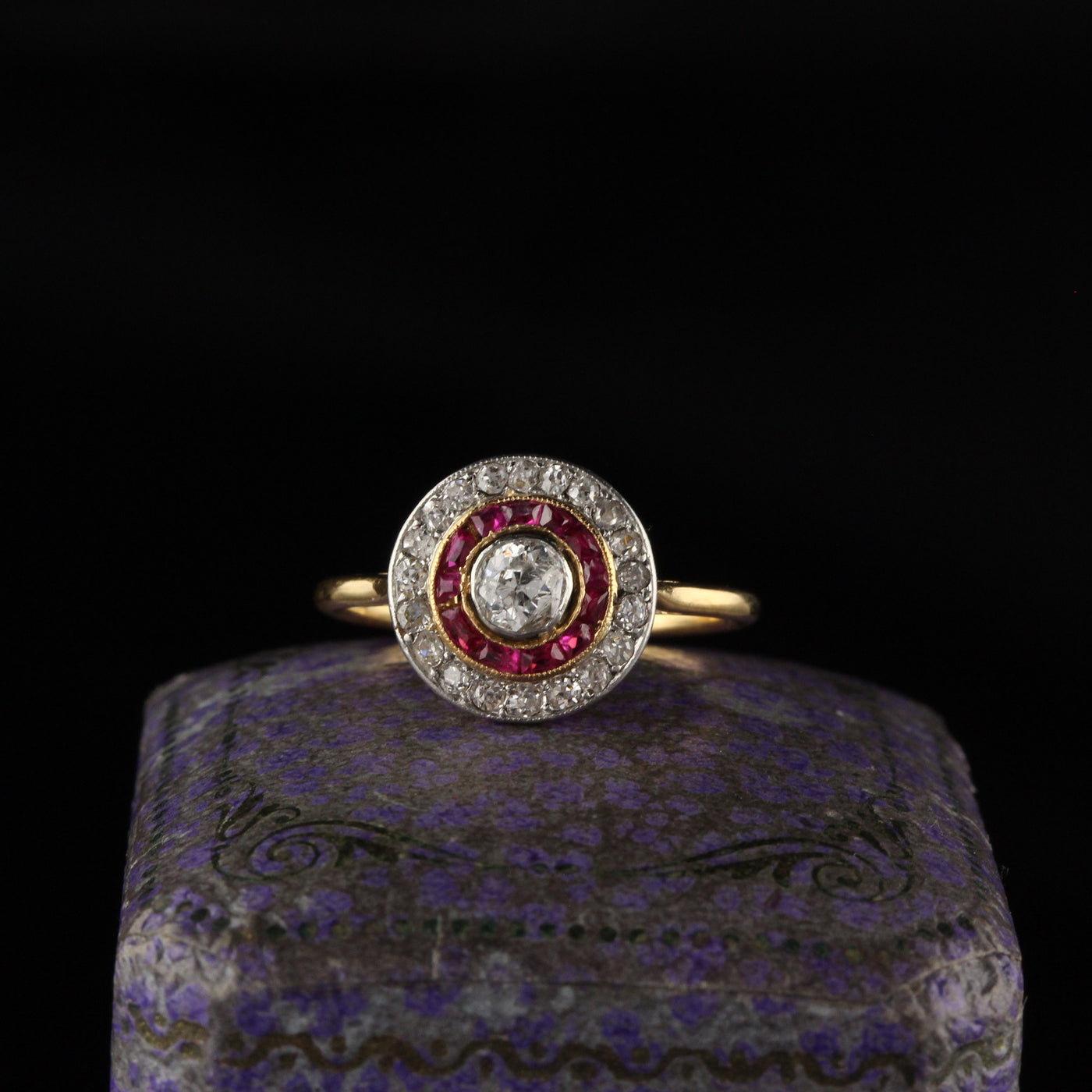 Antique Victorian 18K Yellow Gold Diamond and Ruby Engagement Ring