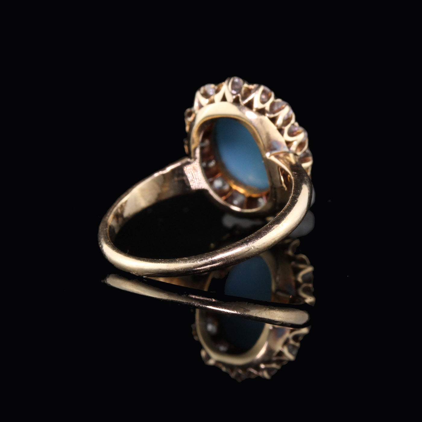 Antique Victorian Old Miner Cut Diamonds and Turquoise Ring