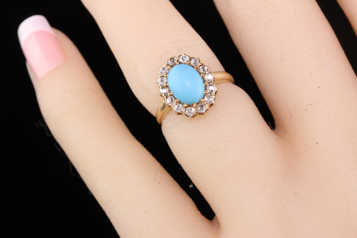 Antique Victorian Old Miner Cut Diamonds and Turquoise Ring